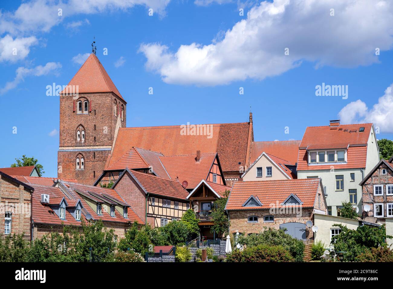 Vue sur la ville de Plau am See, Allemagne avec église paroissiale de Saint-Marien Banque D'Images