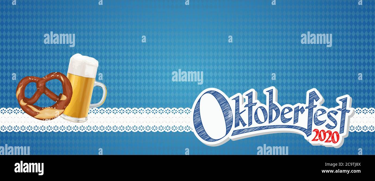 Oktoberfest 2020 fond avec un bretzel et un verre de bière Illustration de Vecteur