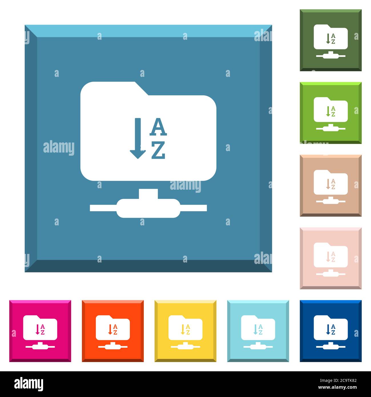 FTP triez les icônes blanches ascendantes sur des boutons carrés avec différentes couleurs tendance Illustration de Vecteur