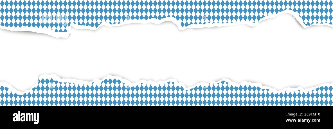 Partie supérieure et inférieure du papier à carreaux blanc bleu ouvert déchiré pour l'Oktoberfest Illustration de Vecteur
