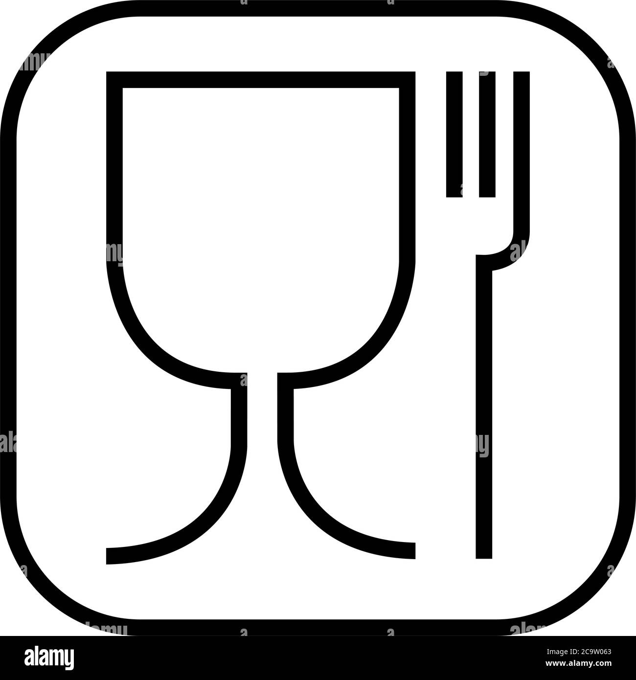 Symbole de sécurité alimentaire. L'icône internationale pour les matériaux sans danger pour la nourriture est un verre à vin et un symbole de fourchette. Version mince en cube-rond . Illustration de Vecteur