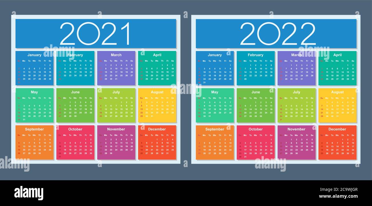 Calendrier 2021 2022 Ensemble De Vecteurs Colorés La Semaine Commence Le Dimanche 5199