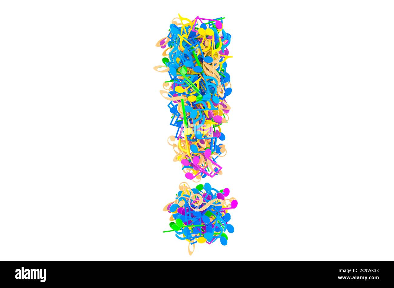 Point d'exclamation des notes de musique de couleur. Rendu 3D isolé sur fond blanc Banque D'Images