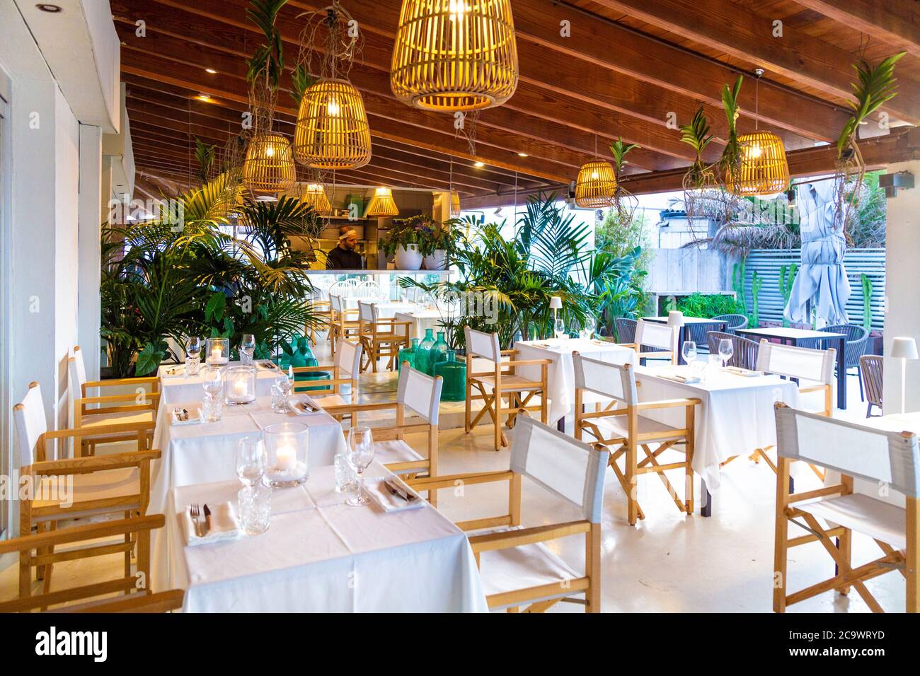 Intérieur du restaurant Bocasalina à Es Pujols, Majorque, Îles Baléares, Espagne Banque D'Images
