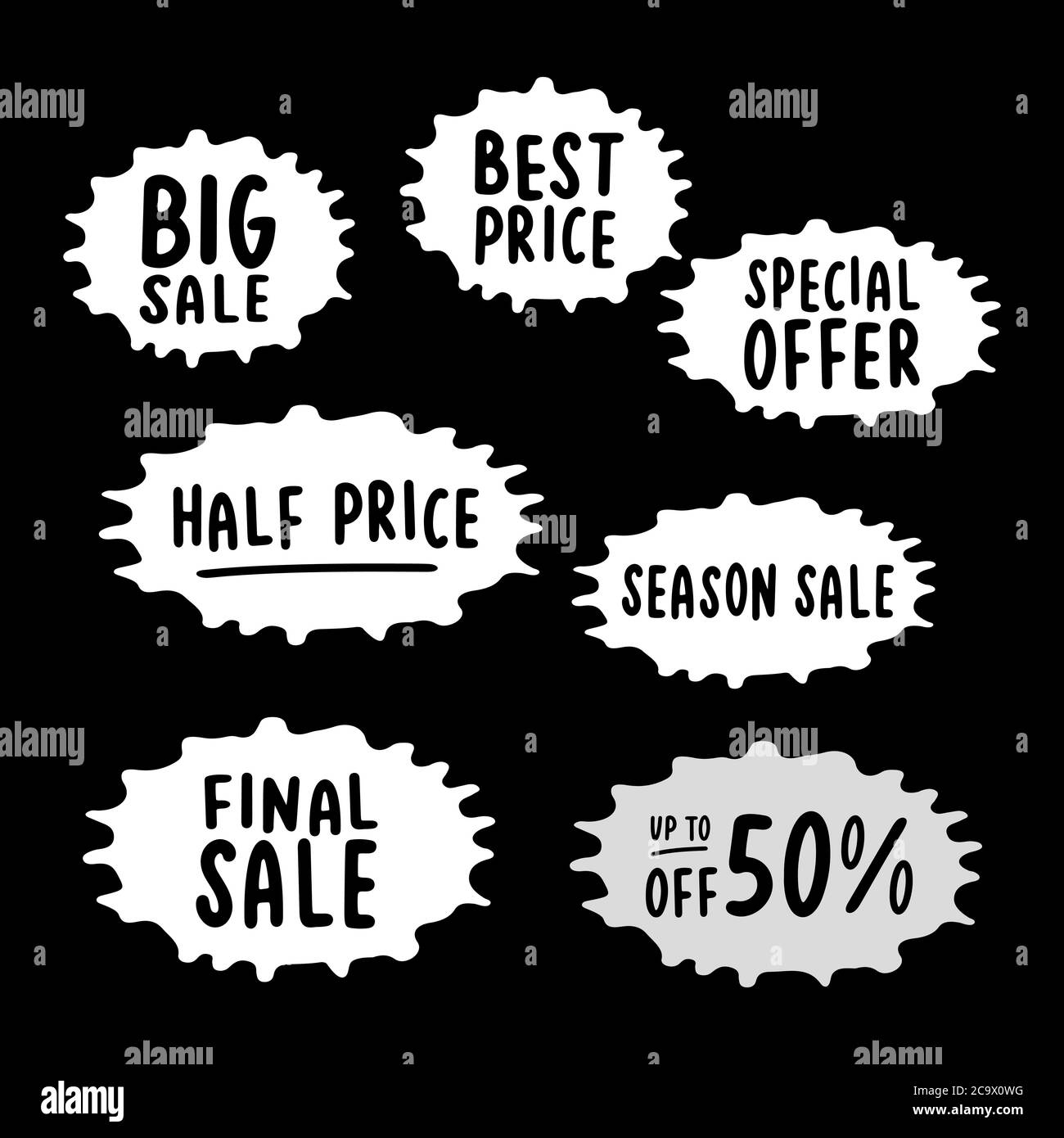 Jeu d'autocollants de VENTE à la main. Meilleur prix, offre spéciale, soldes de fin de saison, jusqu'à 50 devis de réduction Illustration de Vecteur
