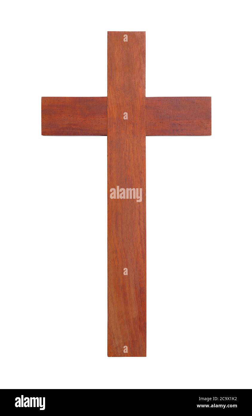 Croix de bois isolée sur un fond blanc. Banque D'Images