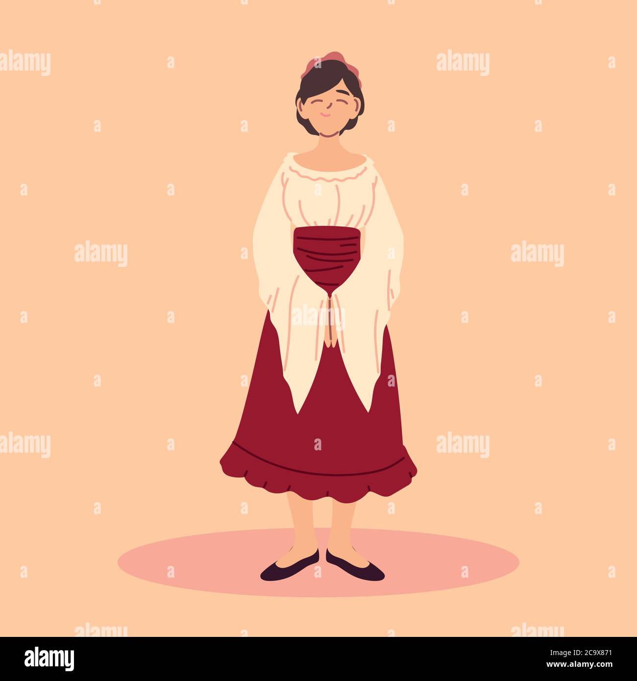 femme caractère paysan médiéval, époque médiévale vecteur illustration design Illustration de Vecteur