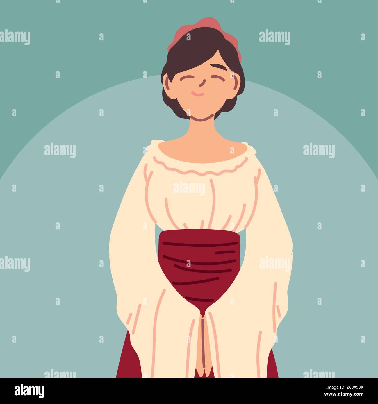 femme caractère paysan médiéval, époque médiévale vecteur illustration design Illustration de Vecteur