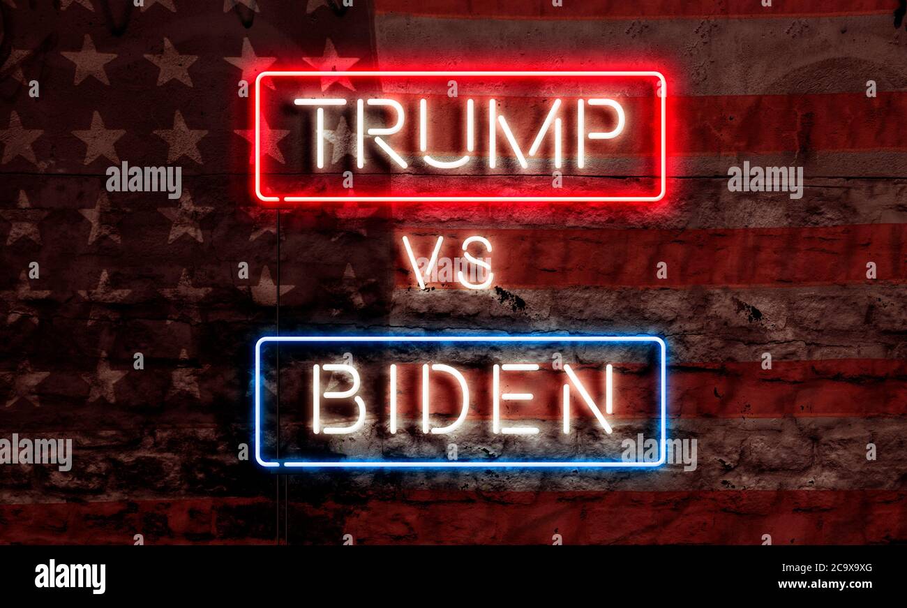 L'élection présidentielle l'art graphique politique Neon signe Trump contre Biden Banque D'Images