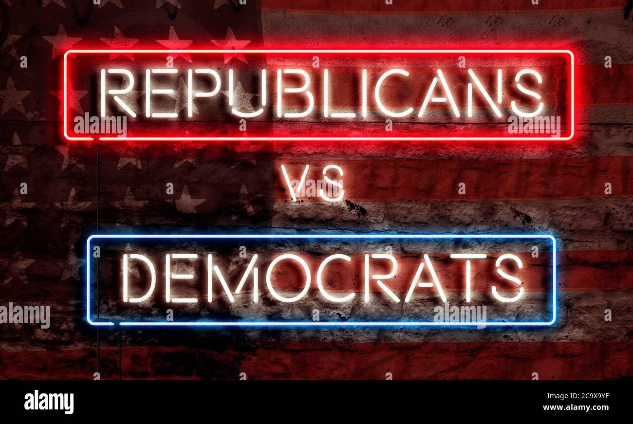 L'élection présidentielle l'art graphique politique Neon signe les Républicains contre les Démocrates Banque D'Images