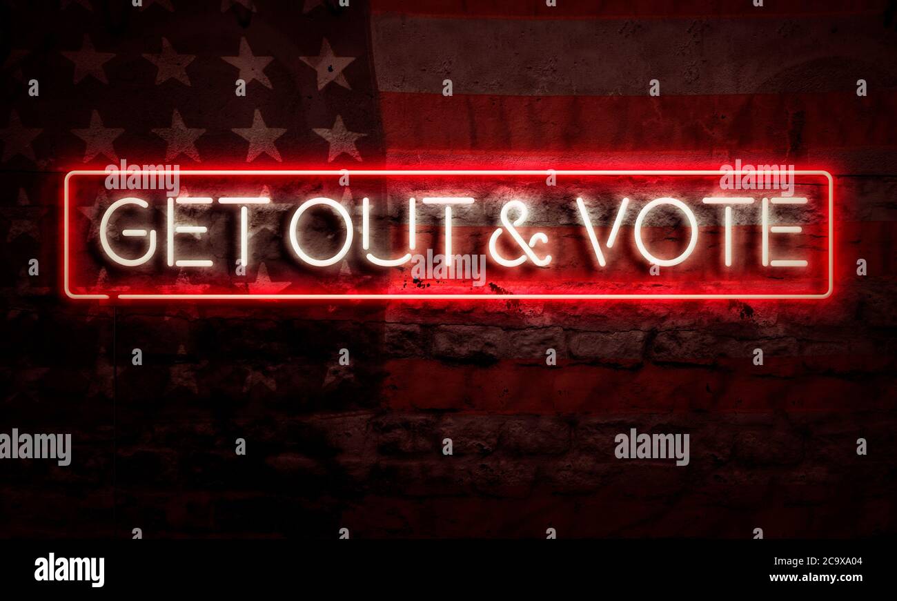 Élection présidentielle politique graphique Art Neon Sign sortez et votez Banque D'Images