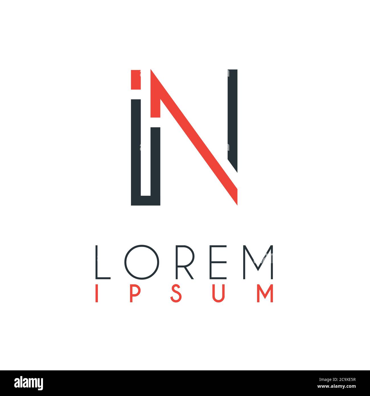 Le logo entre la lettre I et la lettre N ou IN avec une certaine distance et lié par la couleur orange et grise Illustration de Vecteur