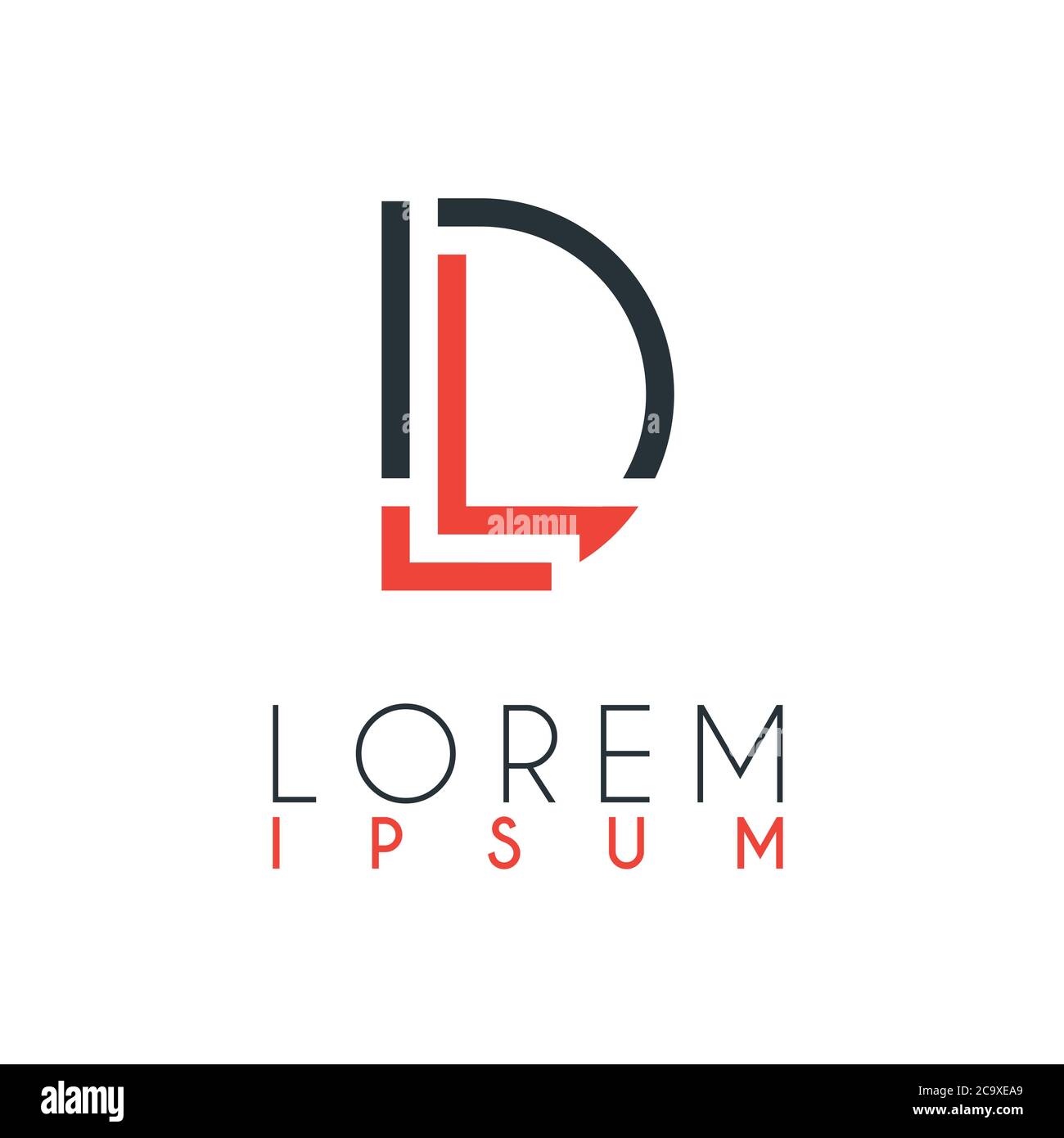 Le logo entre la lettre L et la lettre D ou LD avec une certaine distance et connecté par une couleur orange et grise Illustration de Vecteur