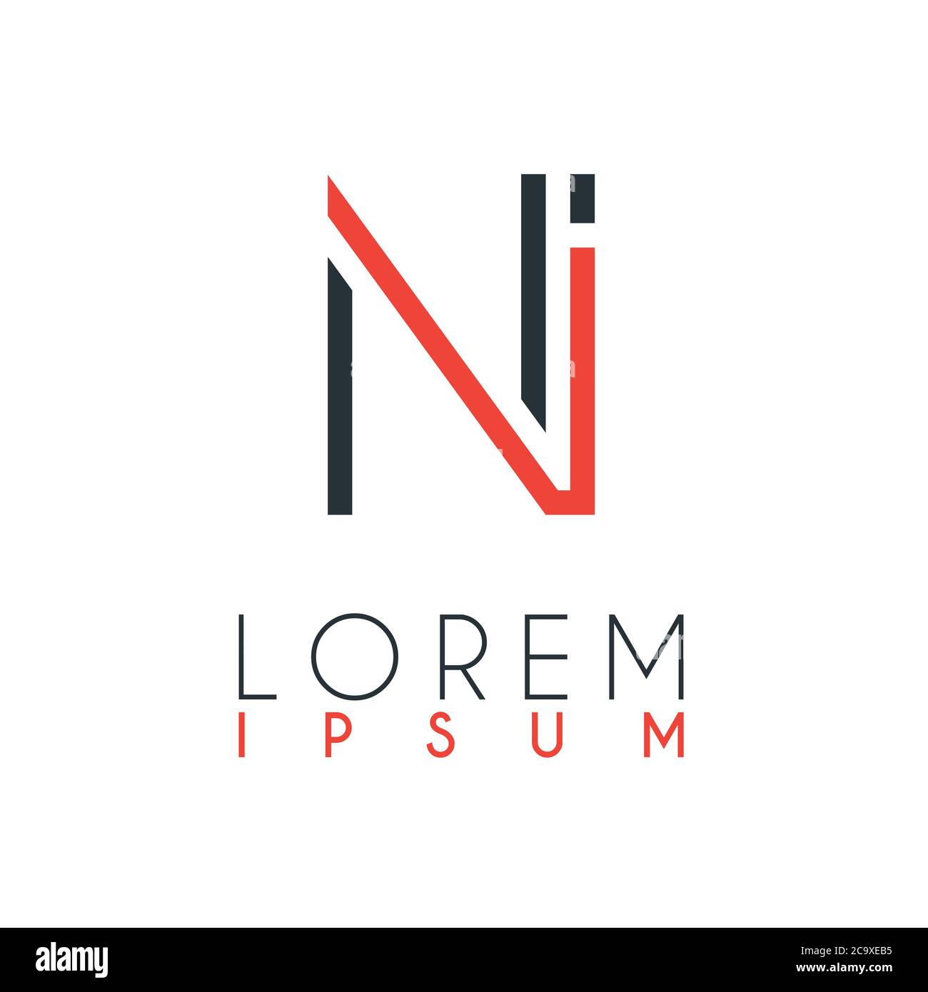 Le logo entre la lettre N et la lettre I ou ni avec une certaine distance et connecté par la couleur orange et grise Illustration de Vecteur