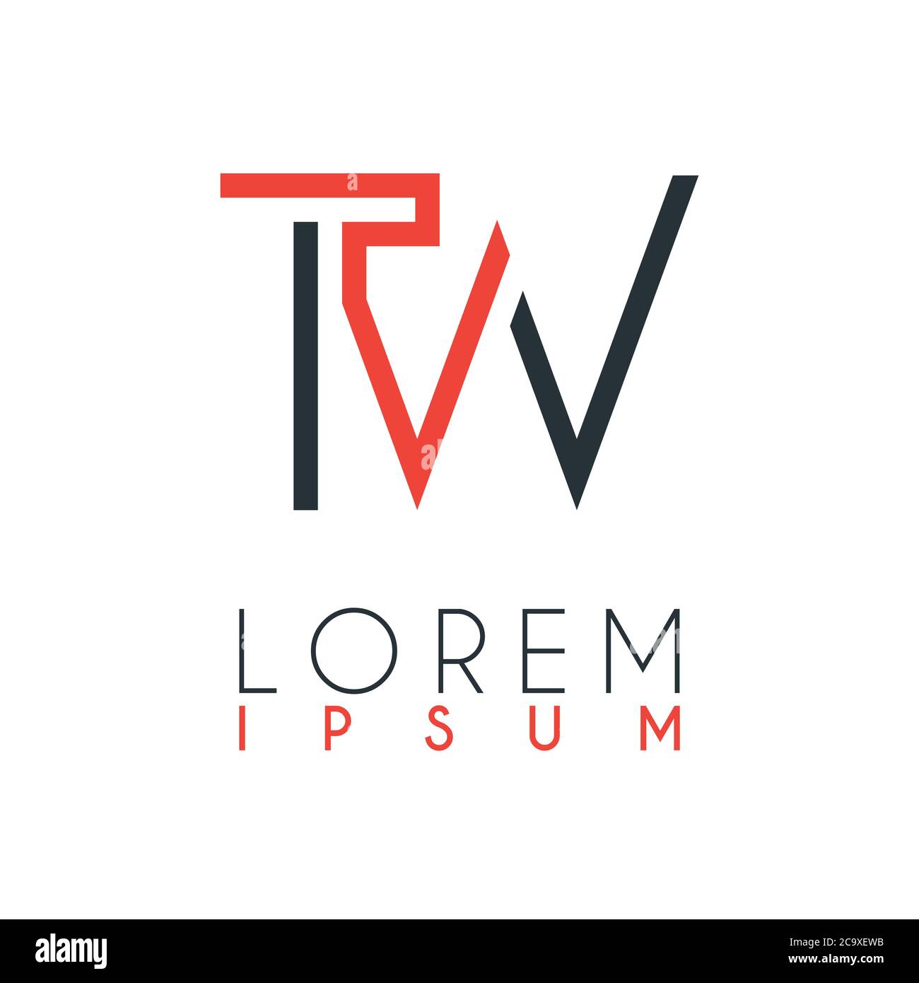 Le logo entre la lettre T et la lettre W ou TW avec une certaine distance et connecté par une couleur orange et grise Illustration de Vecteur