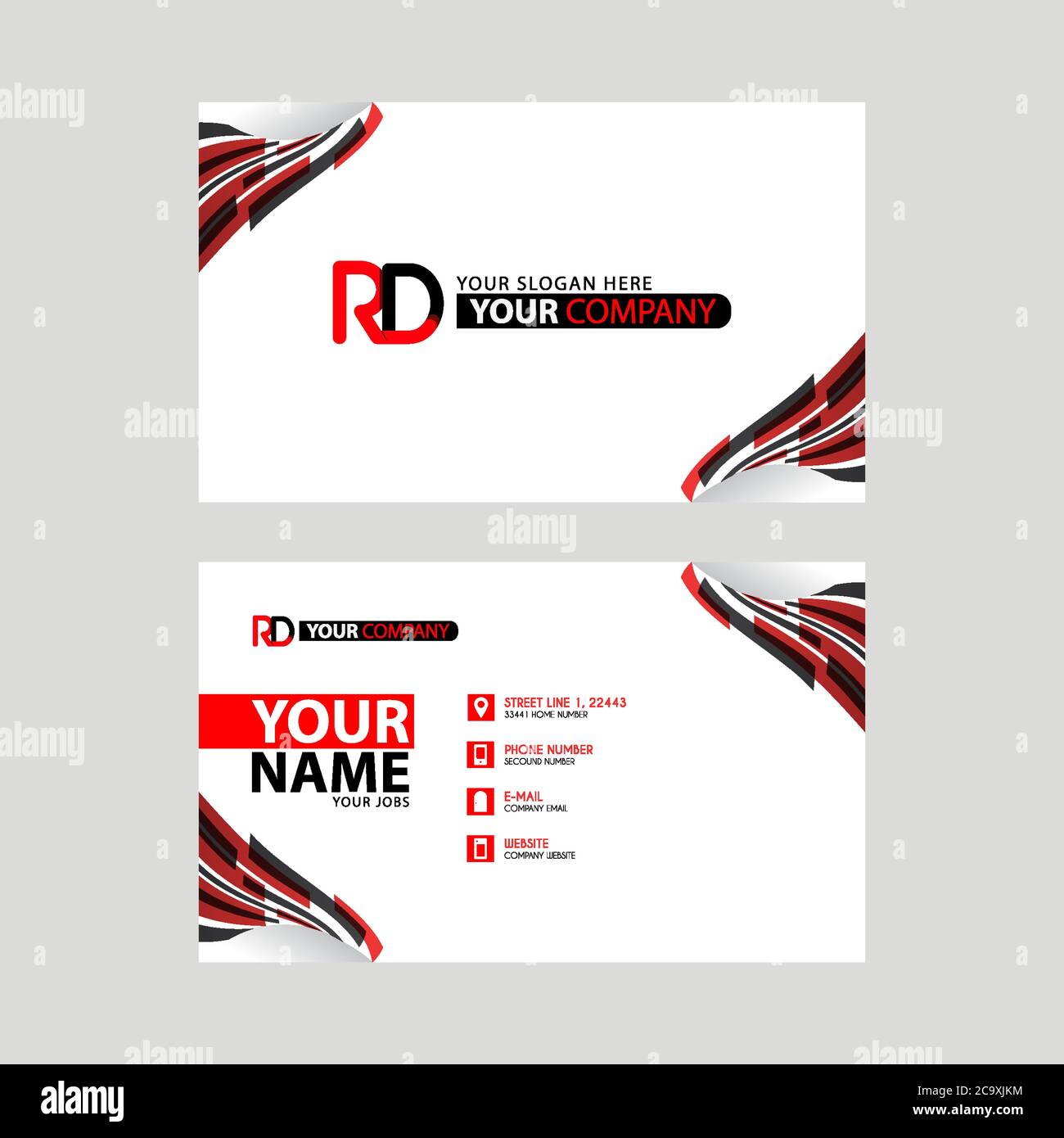 Logo RD avec carte de visite noire et rouge au design horizontal et moderne. Logo DR Illustration de Vecteur