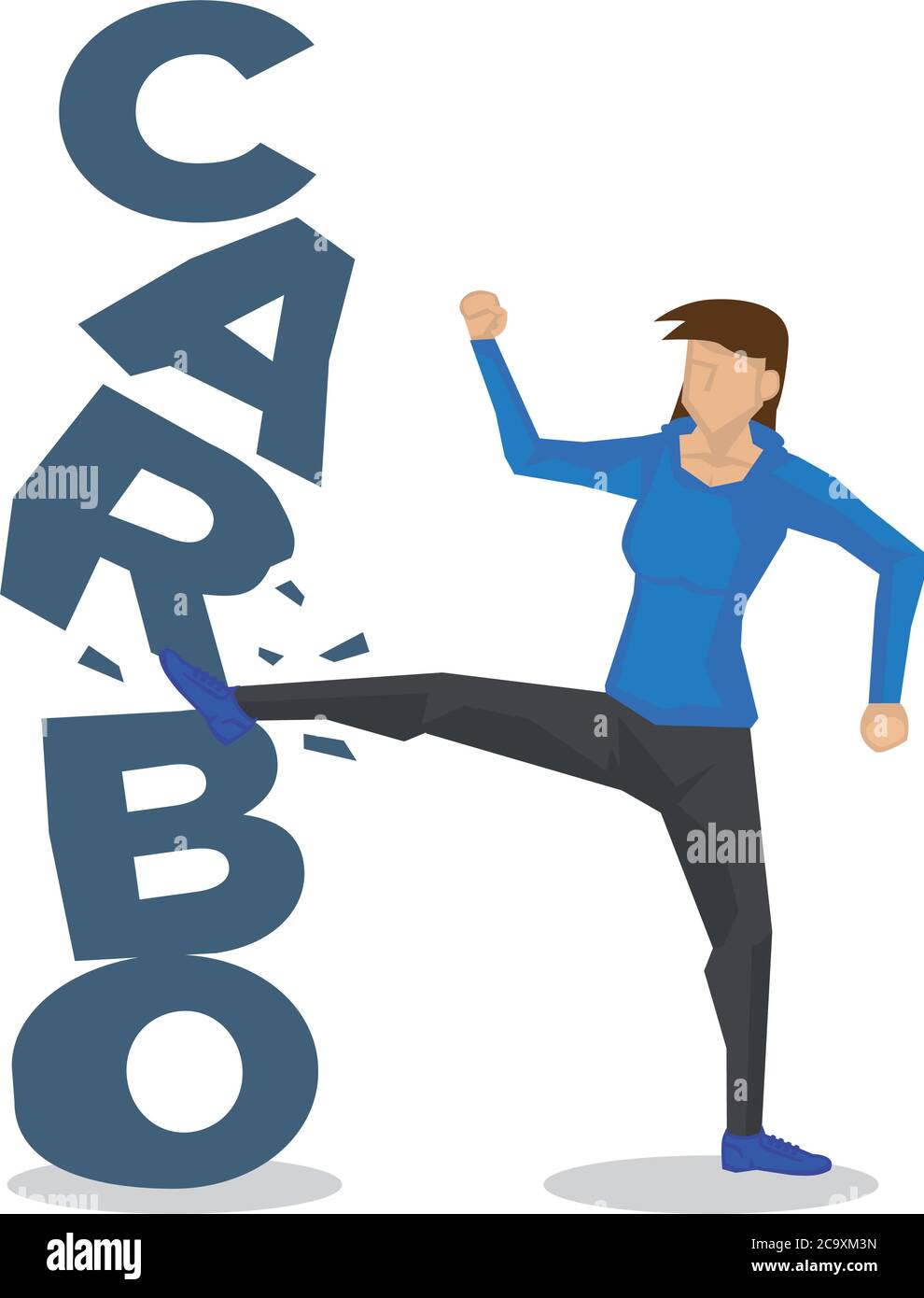 Femme en train de briser Carbo pour une alimentation saine. Concept de mode de vie sain, régime alimentaire, cesser de manger des glucides ou changements de mode de vie. Illustration vectorielle. Illustration de Vecteur