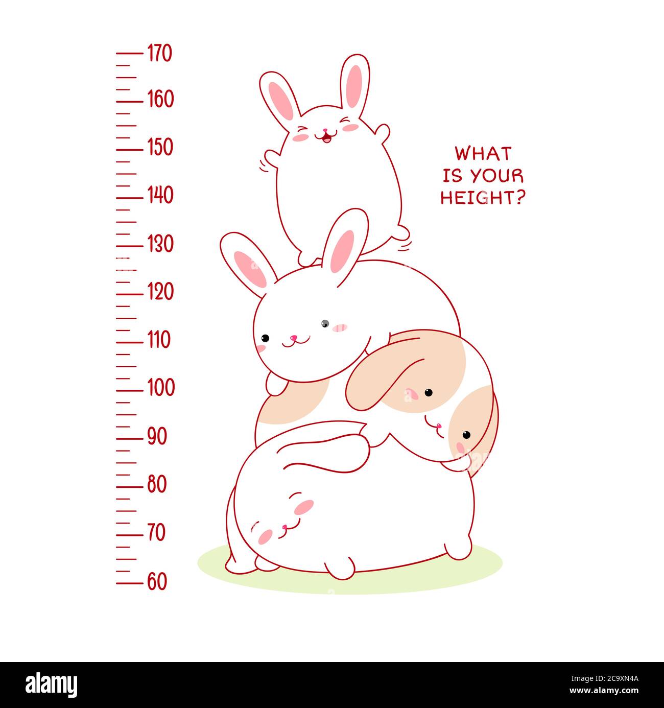 Tableau des hauteurs avec joli petit lapin. Appareil de mesure pour enfants avec animaux cartoon. Inscription - quelle est votre taille ? Mur du mètre ou échelle de croissance du bébé. EPS vectoriel Illustration de Vecteur