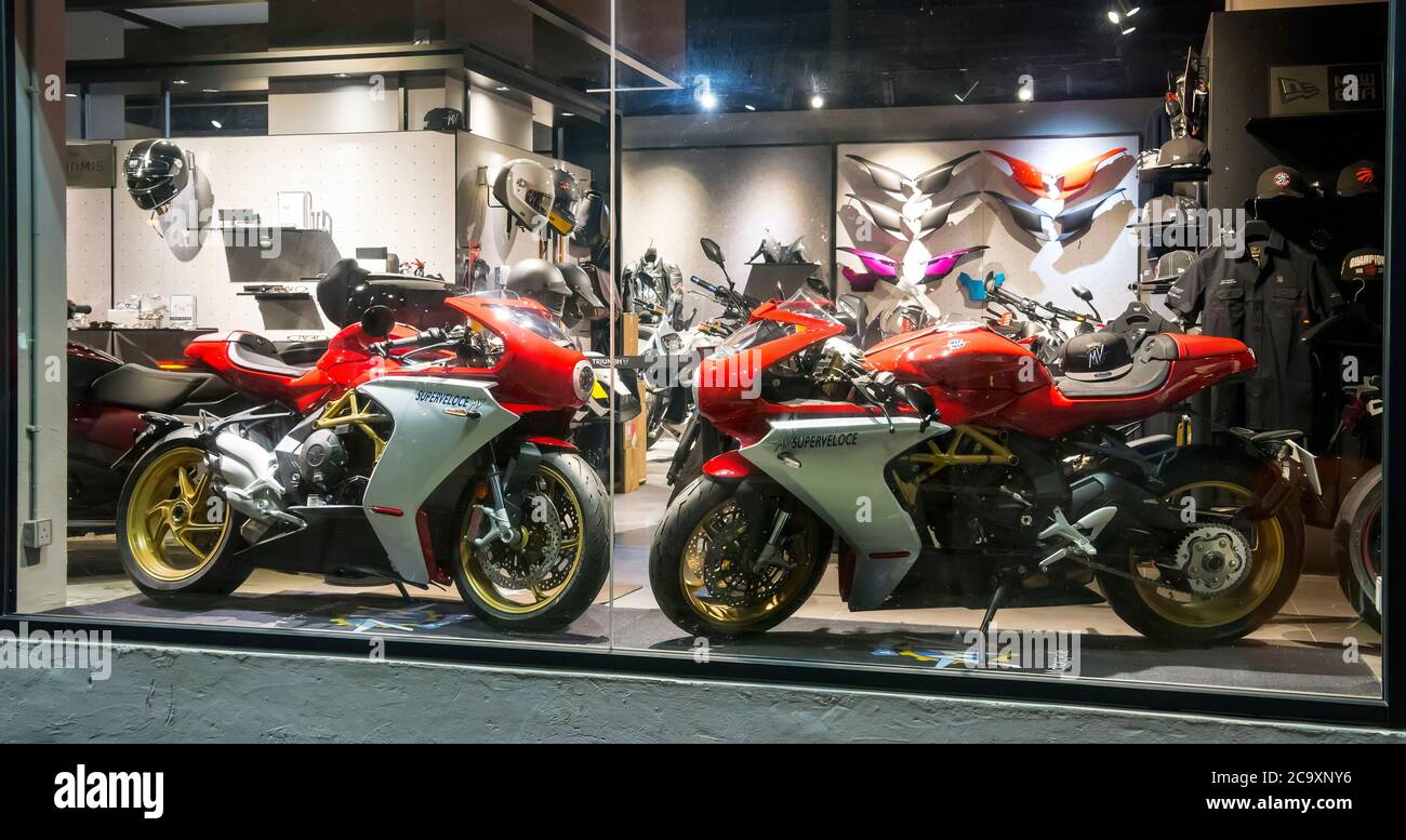 Boutique de motos exotiques, Hong Kong, Chine. Banque D'Images