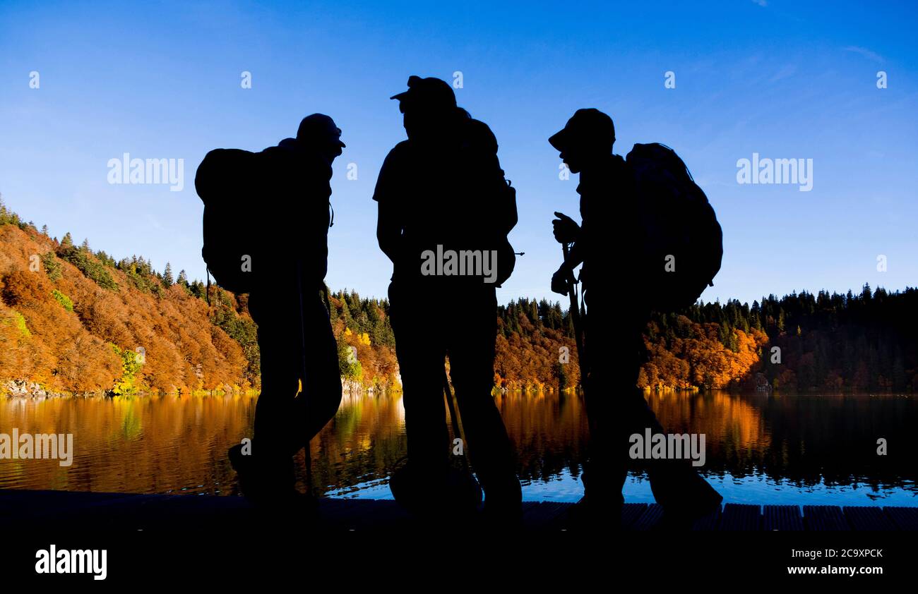 Lac Pavin, lac volcanique, Parc naturel des volcans d'Auvergne, Puy de Dome, France Banque D'Images