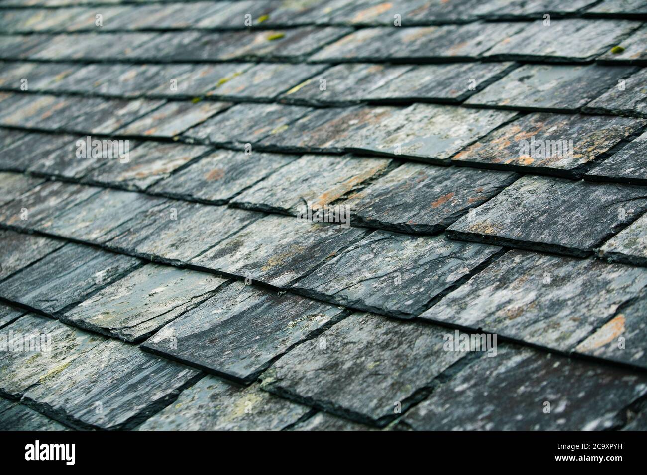 Tuiles anciennes de toiture en pierre Banque D'Images