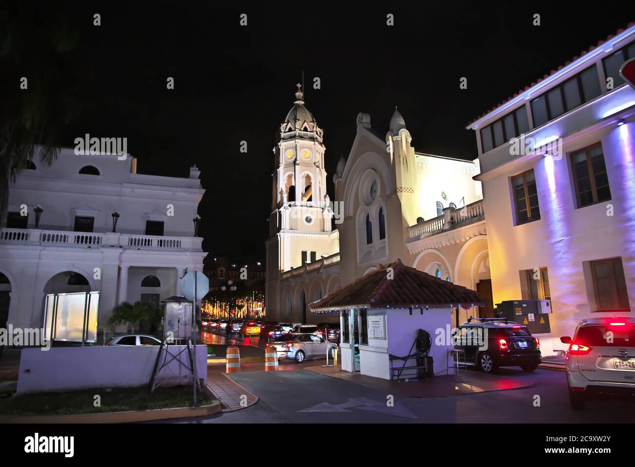 Iglesia San Francisco de Asis, l'église de Casco Viejo la nuit, Panama, Amérique centrale Banque D'Images