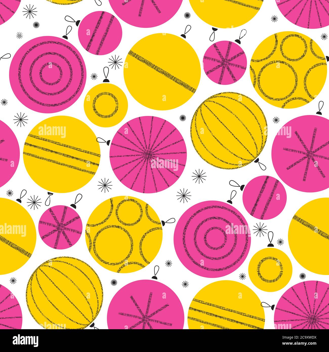 Nouvelle année balles élégantes et minimalistes motif sans couture de couleur rose et jaune pour le fond, le tissu, le textile, l'enveloppe, la surface, la toile et l'imprimé. Illustration de Vecteur