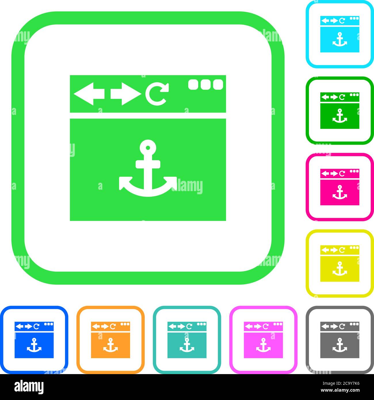Le navigateur ancre des icônes plates aux couleurs vives dans des bordures incurvées sur fond blanc Illustration de Vecteur