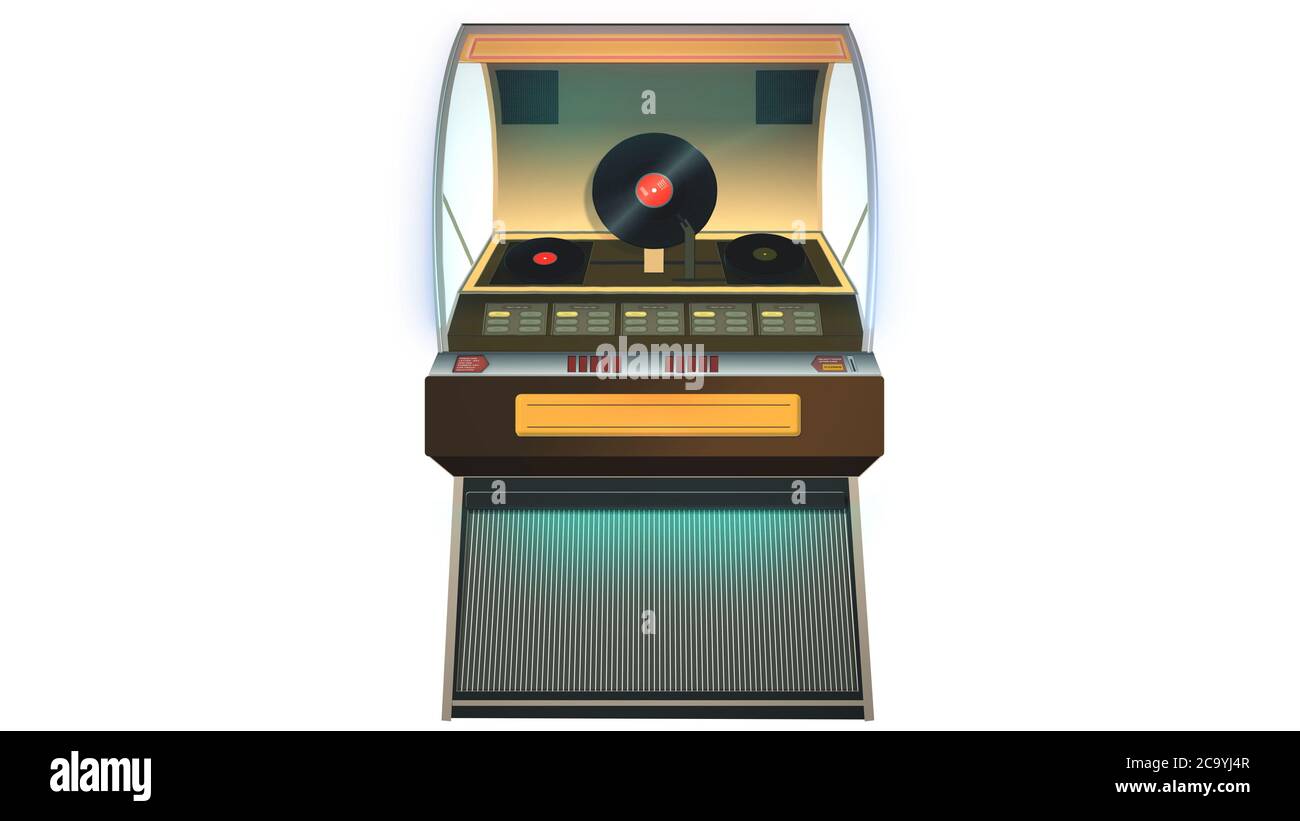 Le juke-box vintage joue sur fond blanc Banque D'Images
