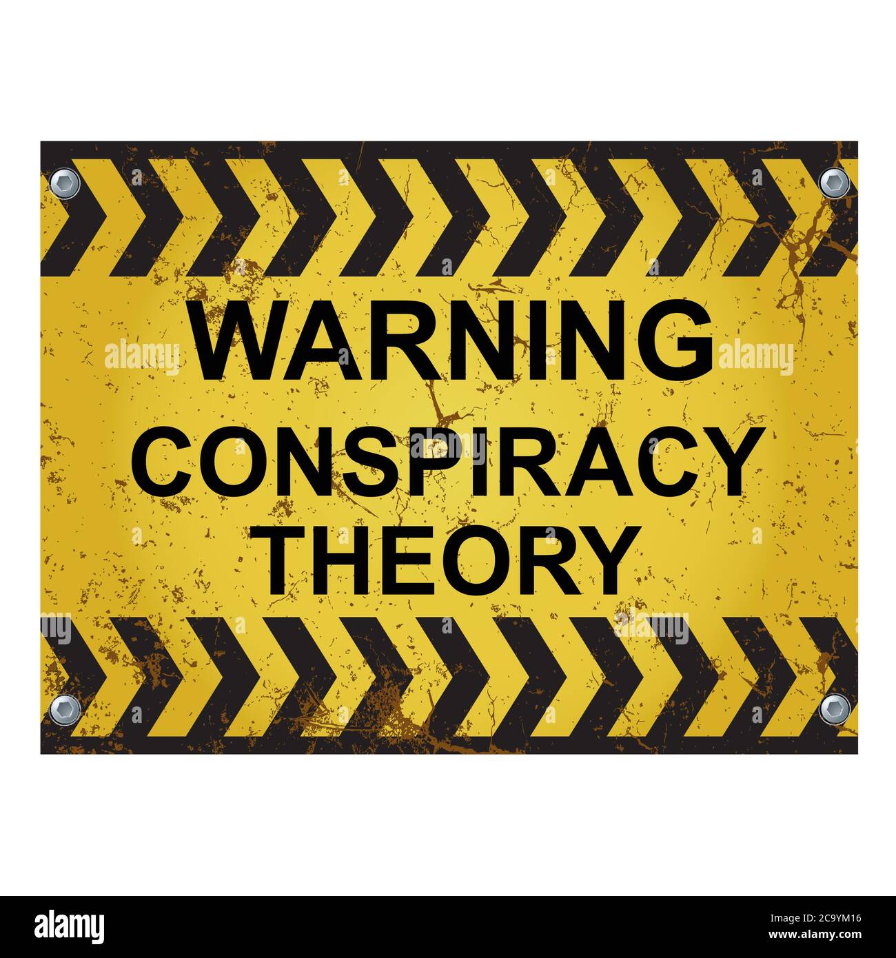 Avertissement la théorie du complot alerte signe relatif à la diffusion de la désinformation sur les actualités traditionnelles et les médias sociaux isolés sur fond blanc Illustration de Vecteur