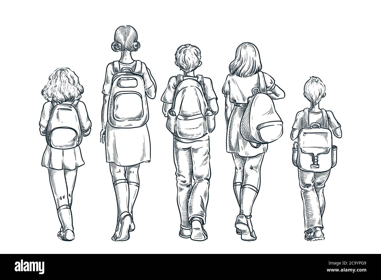 Retour A L Ecole Ou Premier Jour A L Ecole Concept Enfants Ecoliers Avec Sacs A Dos Allant Aux Lecons Illustration De La Vue Arriere De L Esquisse Vectorielle Dessinee A La Main I Image Retour A L Ecole Ou Premier Jour A L Ecole Concept Enfants Ecoliers Avec Sacs A Dos Allant Aux Lecons Illustration De La Vue Arriere De L Esquisse Vectorielle Dessinee A La Main I Image
