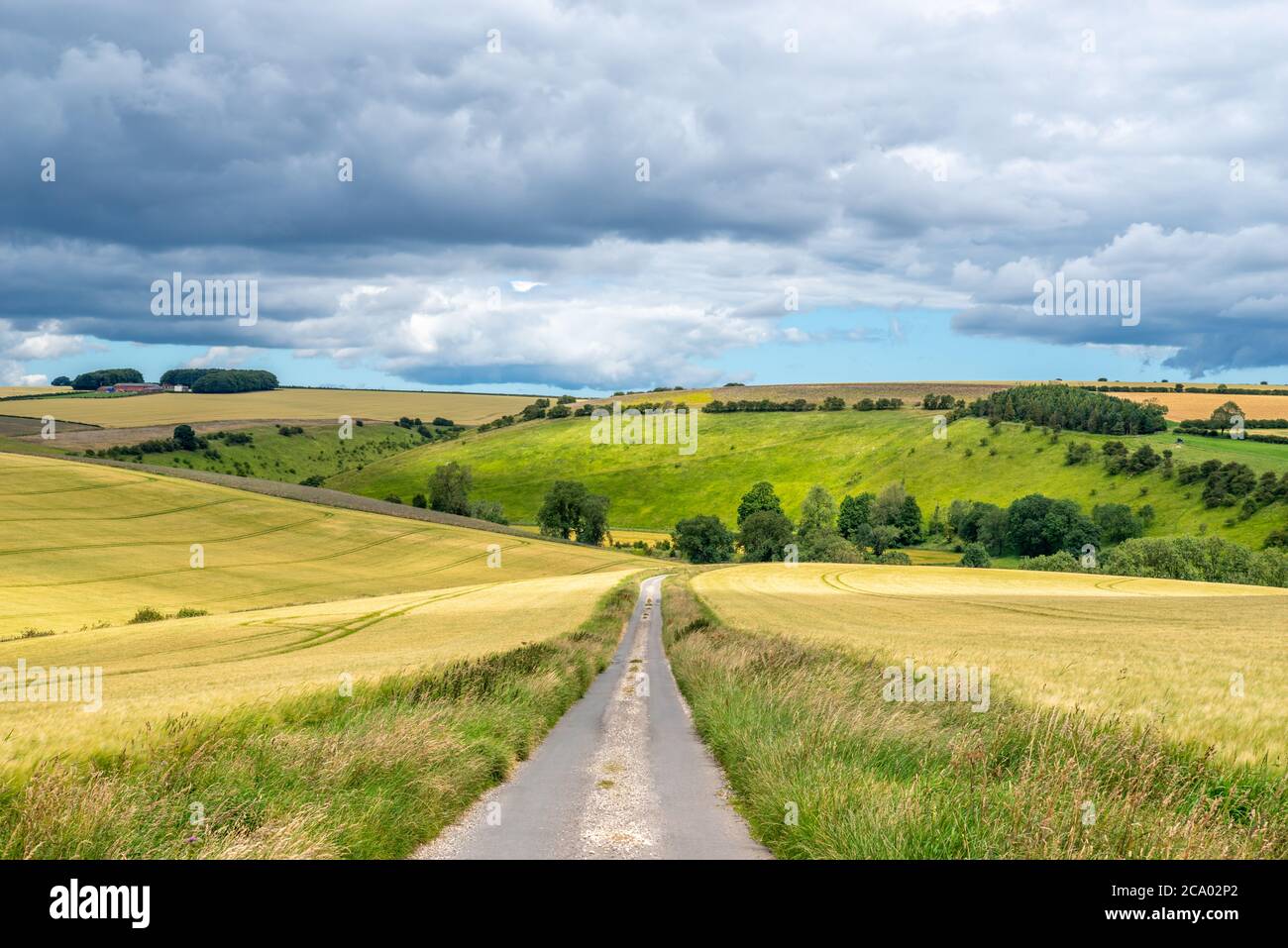 Une route de campagne dans le North Yorkshire de Burdale menant à la distance. Banque D'Images