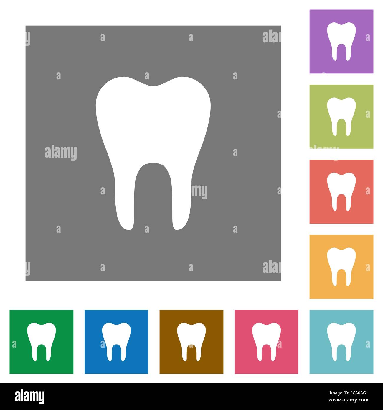 Icônes plates à une dent sur des arrière-plans carrés de couleur simples Illustration de Vecteur
