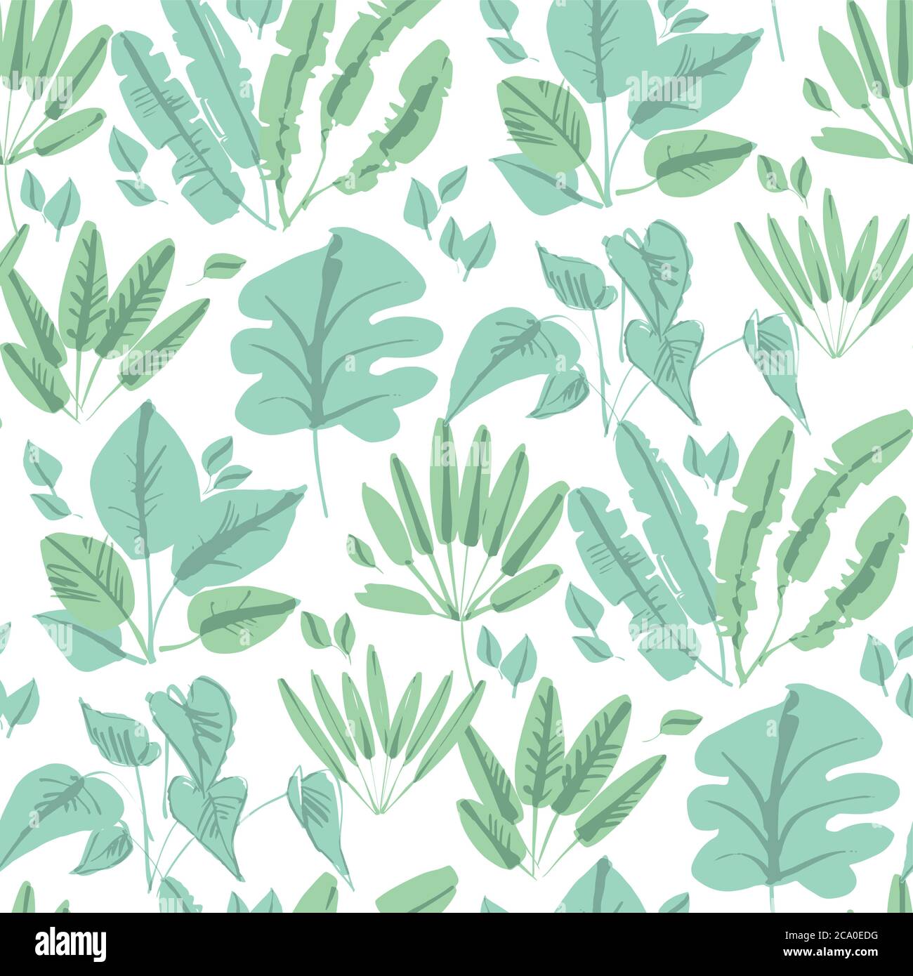 Le style naïf de la forêt tropicale laisse sans coutures pour le papier peint, l'emballage, le tissu, le tissu, l'emballage, la surface, la toile et l'imprimé. Illustration de Vecteur