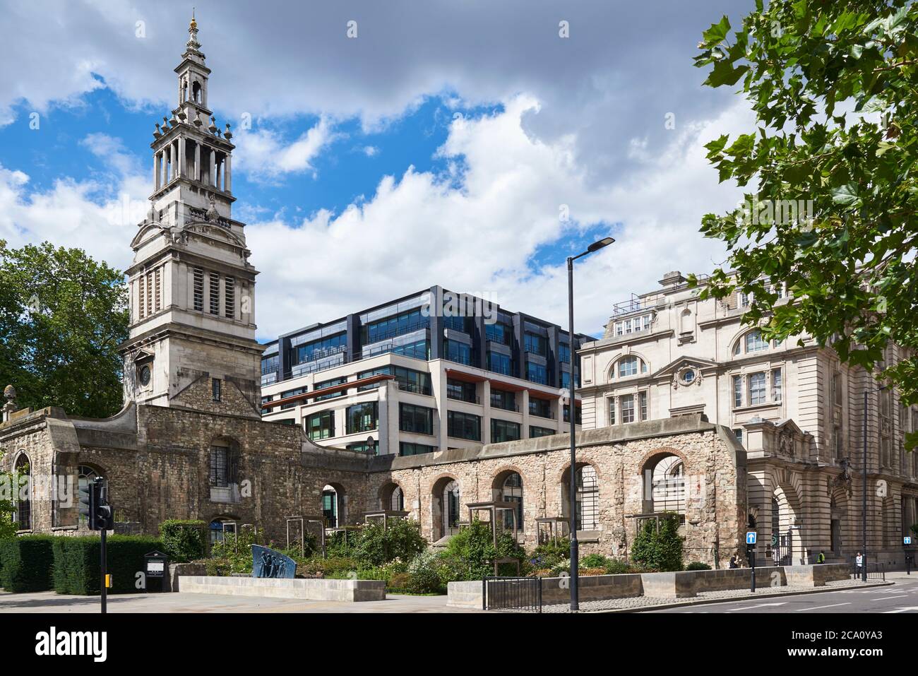 Les ruines de Christ Church Greyfriars à Newgate St, dans la ville de Londres, Royaume-Uni Banque D'Images