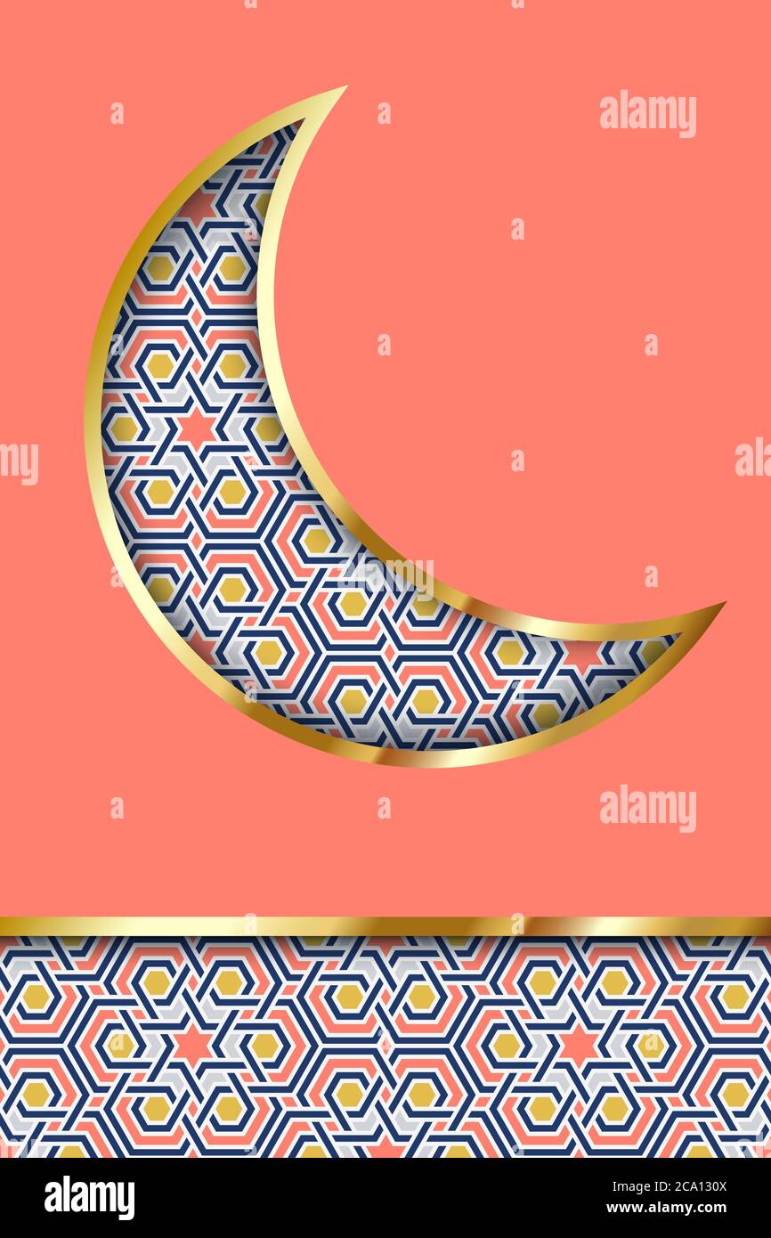 Modèle de carte de vœux de fête musulmane. Croissant de demi-lune avec art arabe traditionnel de l'islam modèle marocain. Illustration vectorielle. Ramadan Kareem, Eid Illustration de Vecteur