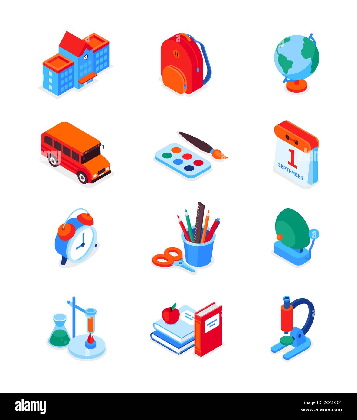 Retour à l'école - moderne coloré Isométrique icônes ensemble Illustration de Vecteur