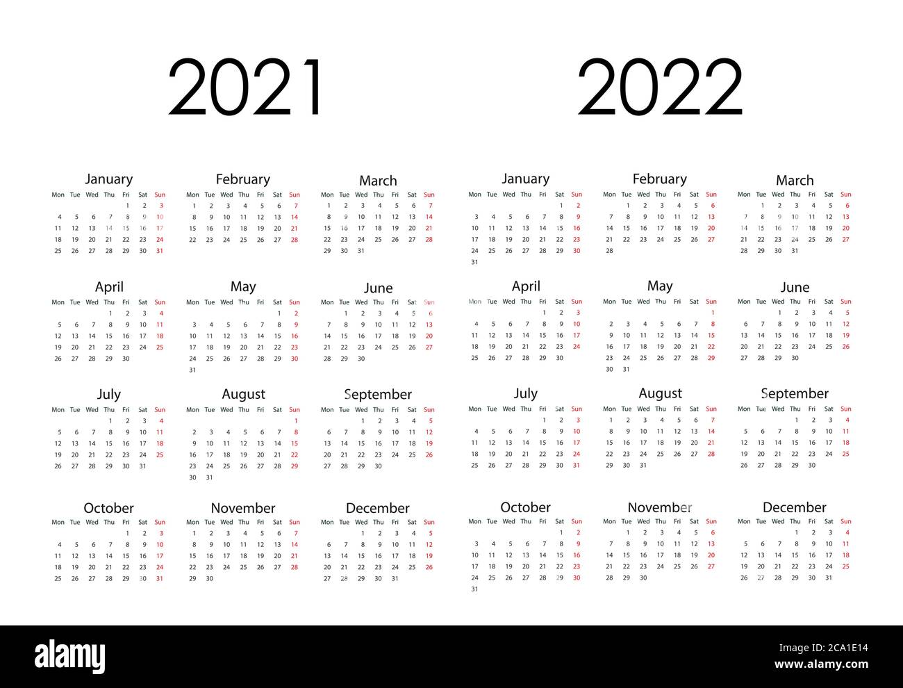 Calendrier 2021, 2022, la semaine commence le lundi. Illustration vectorielle, conception plate. Illustration de Vecteur