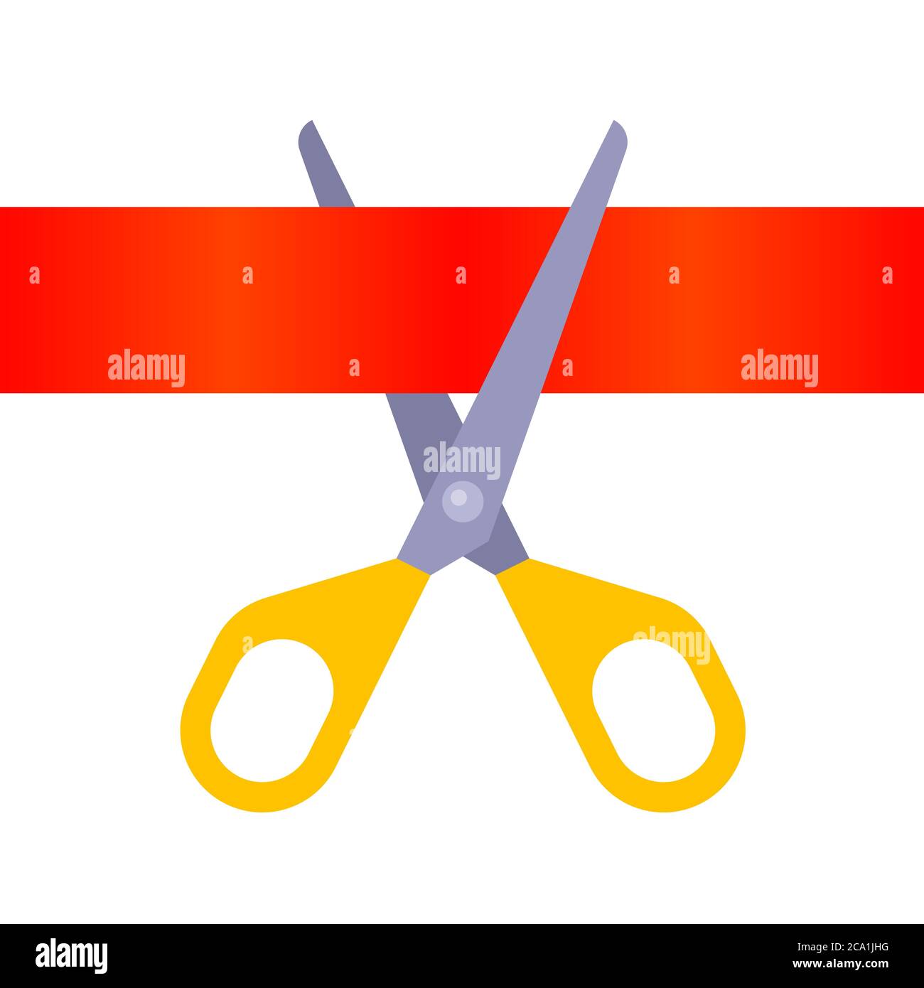 pour redécouvrir le ruban rouge avec des ciseaux sur un fond blanc. ouvrir une nouvelle entreprise. illustration vectorielle plate. Illustration de Vecteur
