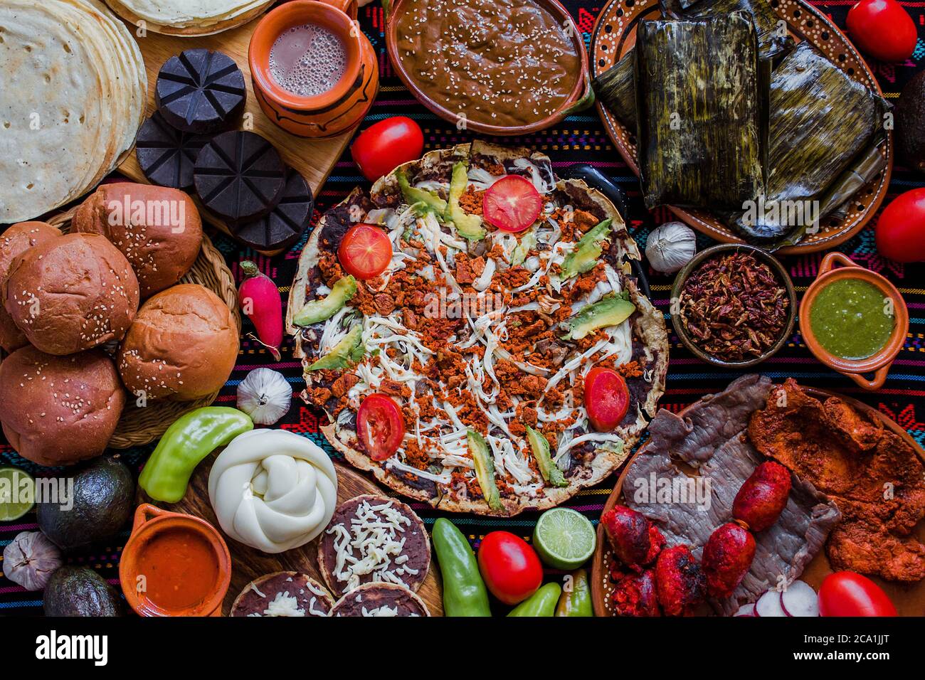 Cuisine mexicaine traditionnelle d'Oaxaca Mexico, Tlayuda, fromage ...