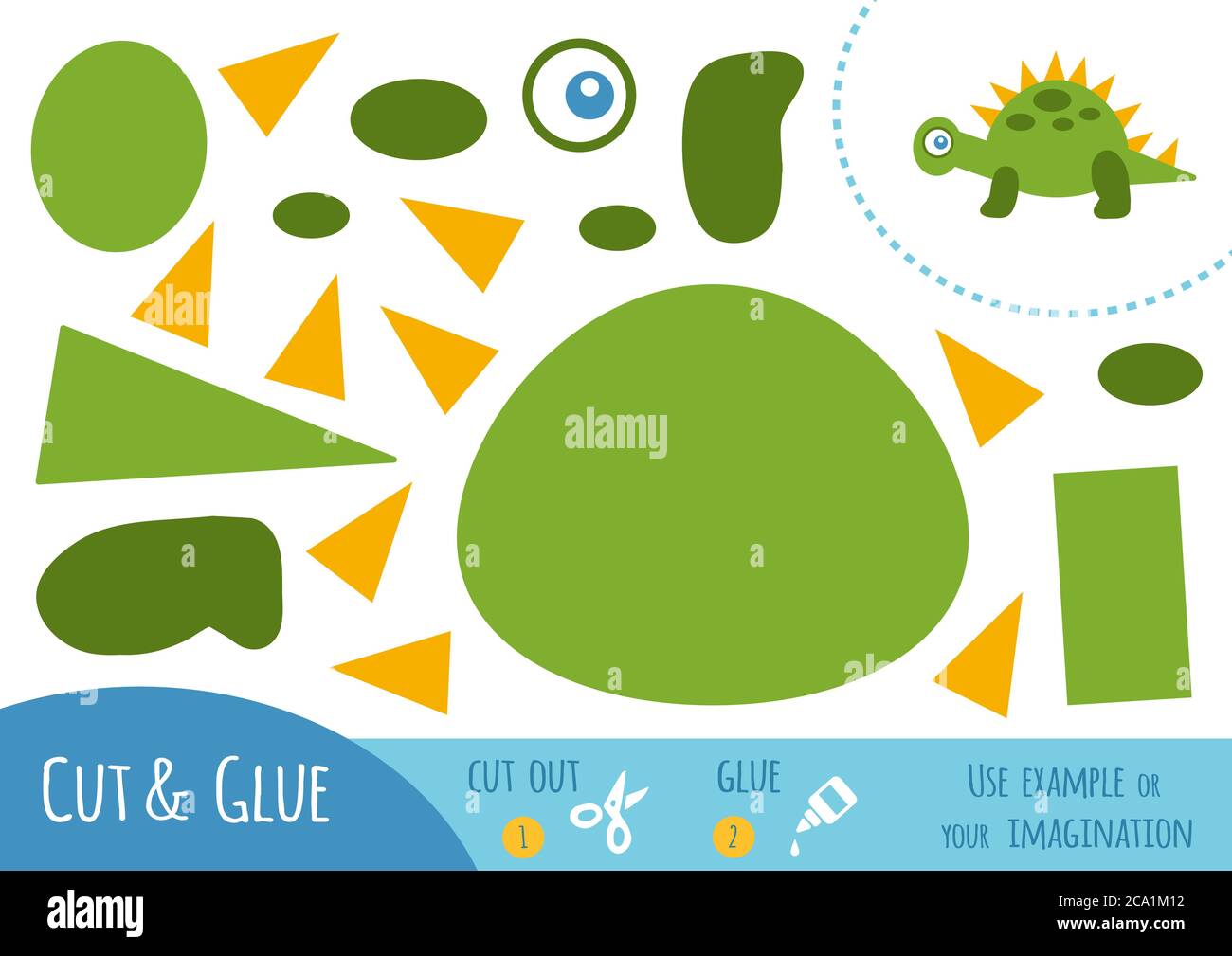 Jeu de papier d'éducation pour les enfants, Dinosaur. Utilisez des ciseaux et de la colle pour créer l'image. Illustration de Vecteur