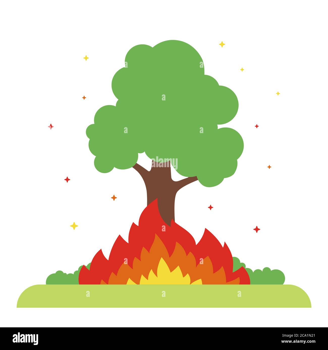 l'arbre brûle dans la nature. grand feu. illustration vectorielle plate. Illustration de Vecteur