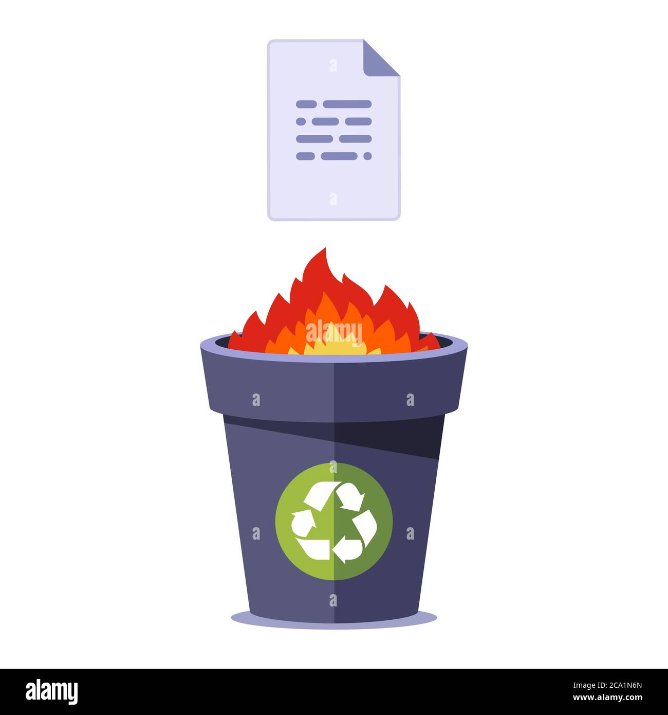 brûler le papier dans le bac. détruire les documents au feu. Illustration vectorielle plate isolée sur fond blanc. Illustration de Vecteur