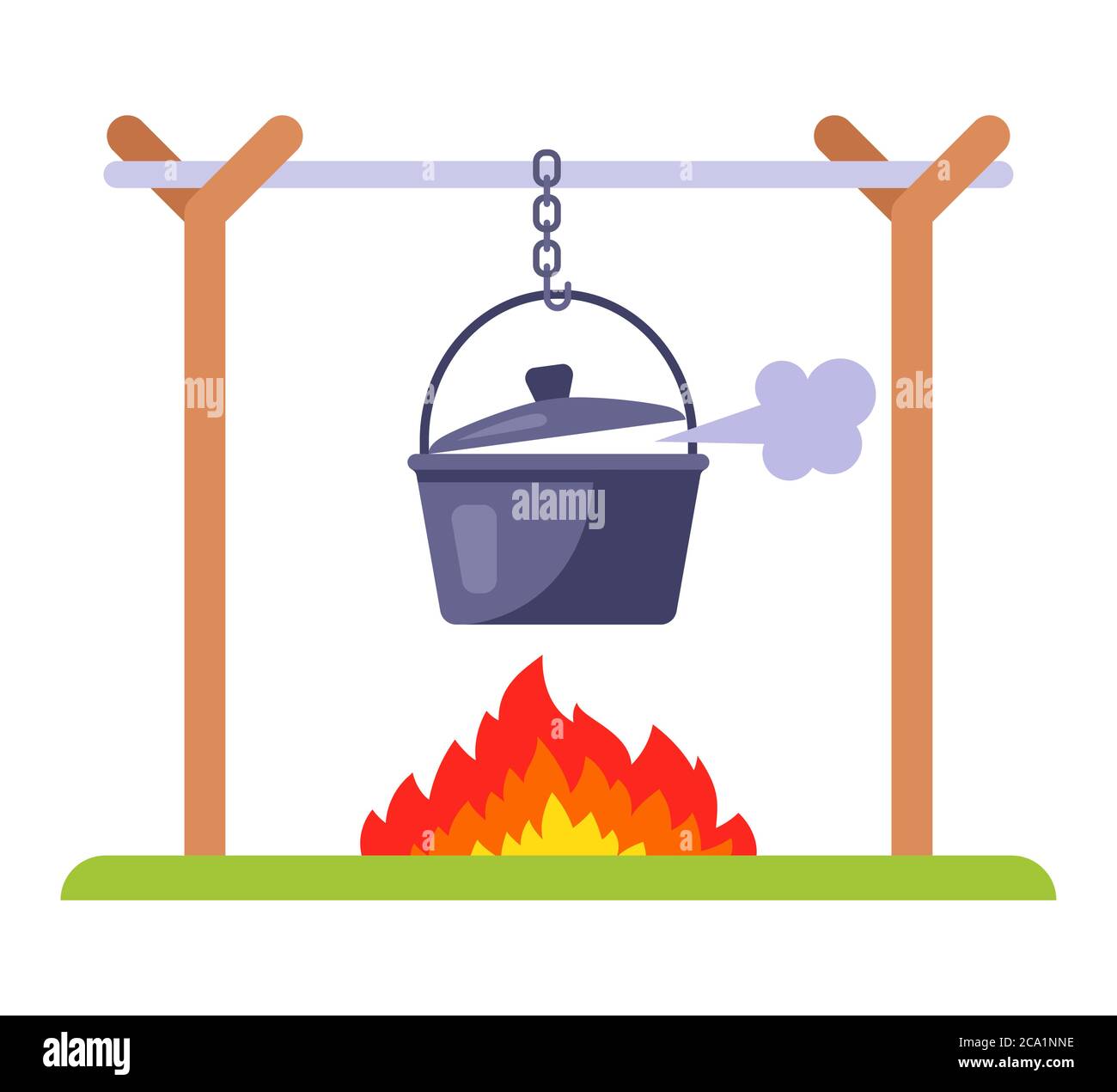 faites cuire les aliments en jeu. déjeuner de camping dans la nature. illustration vectorielle plate. Illustration de Vecteur