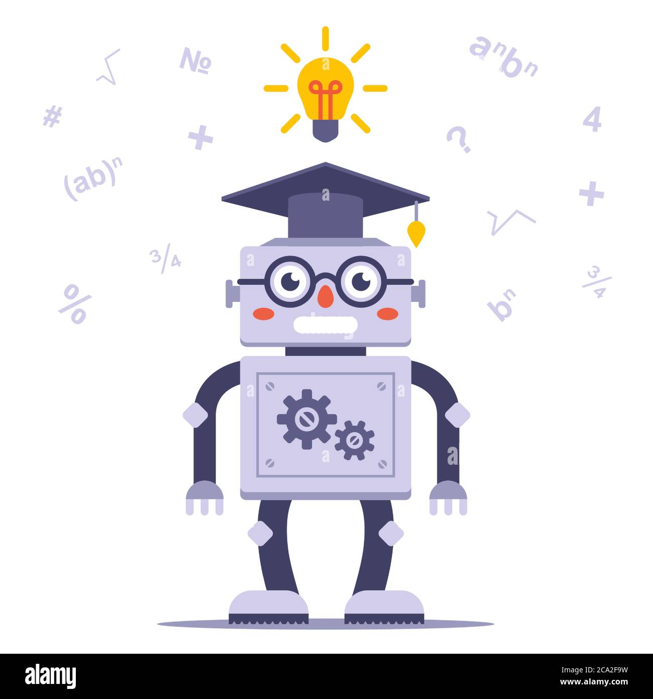 le robot intelligent avec des lunettes résout le problème. Illustration vectorielle à caractères plats. Illustration de Vecteur