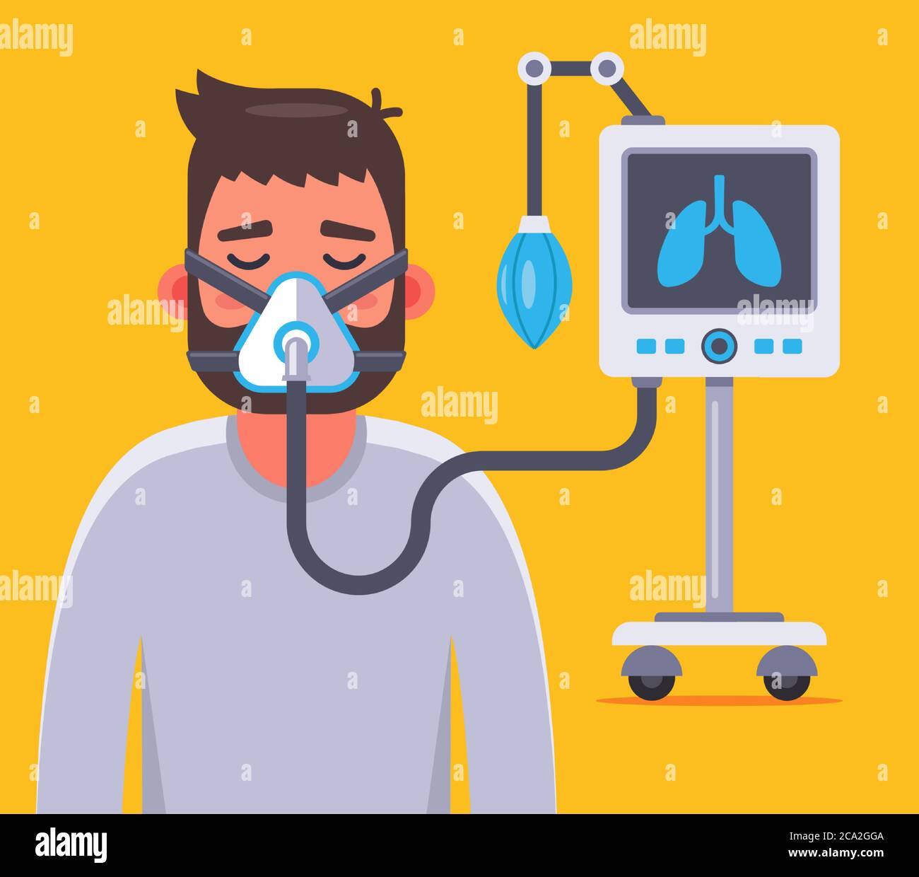 ventilation des poumons avec un coronavirus malade. Illustration vectorielle à caractères plats. Illustration de Vecteur