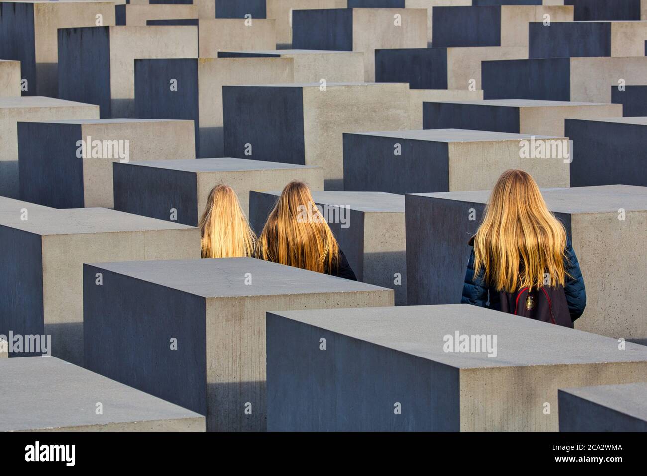 Holocaust-Mahnmal commémoratif de l'holocauste. Conçu par l'architecte Peter Eisenman et ingénieur Buro Happold, Berlin, Allemagne. Banque D'Images