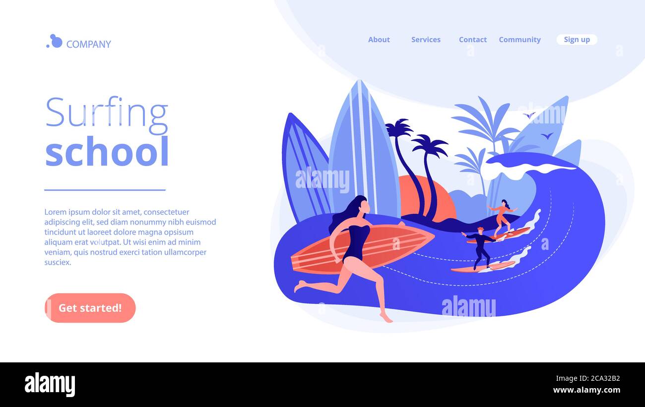 Page d'accueil du concept de l'école de surf. Illustration de Vecteur