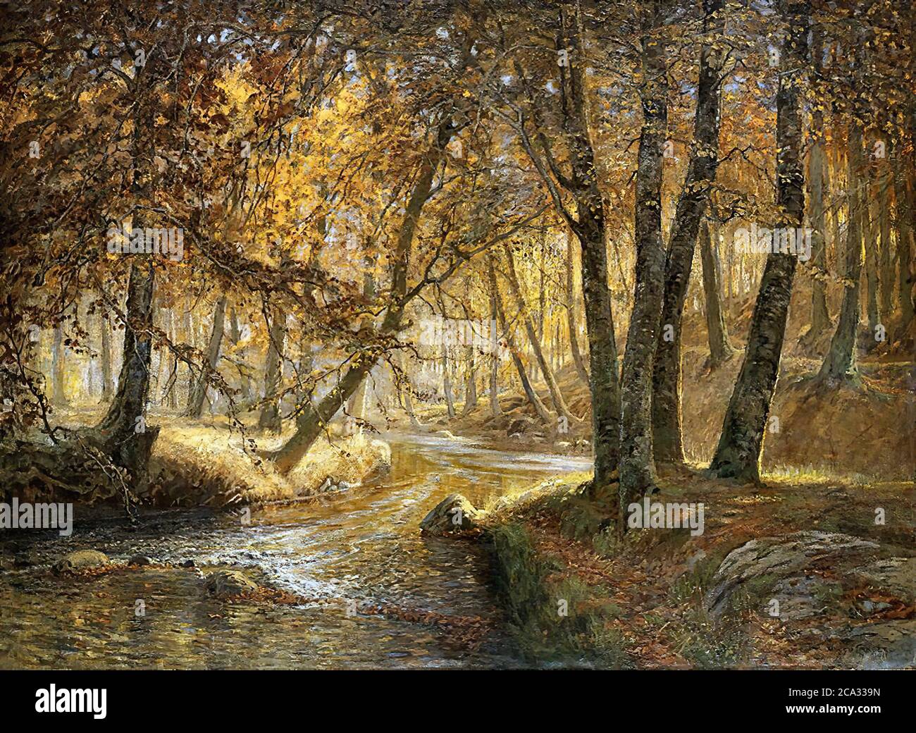 Langer OLAF Viggo Peter - automne - soir lumière forestière - Ecole danoise - 19e et début du 20e siècle Banque D'Images