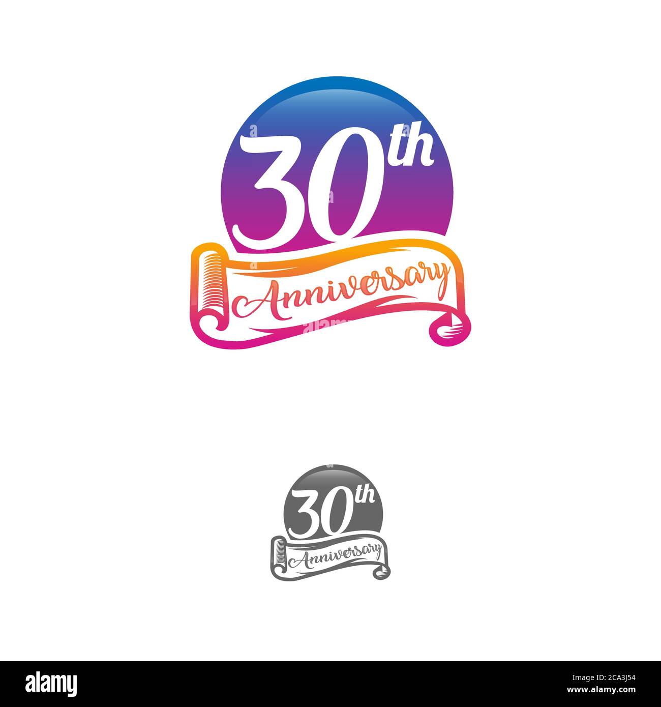 modèle de logo d'anniversaire de 30 ans isolé sur un timbre blanc, noir et blanc 30ème anniversaire icône étiquette avec ruban Illustration de Vecteur